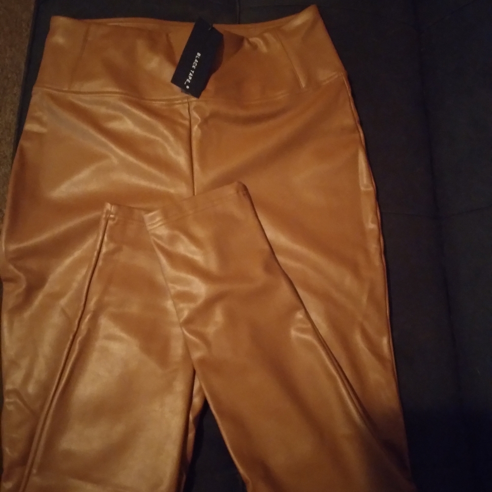 (SOLD).....Black Tape Faux Leather Leggings - Picture 2 of 3